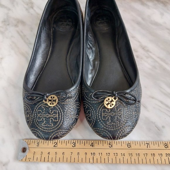 Tory Burch Signature Embroidery Driver Bow Slip On Leather Ballet Flats Siz 8M - Picture 2 of 8